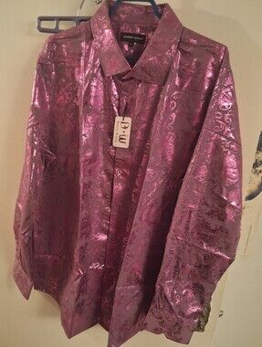 Men’s Shiny Paisley Dress Shirt - Purple